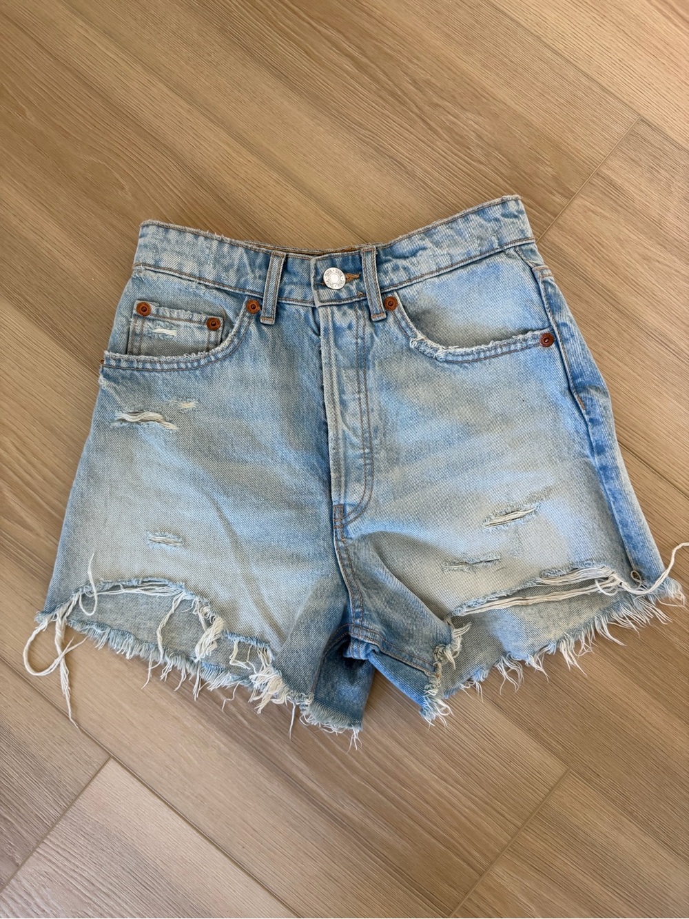 Zara Light Blue Distressed Denim Cutoff Shorts